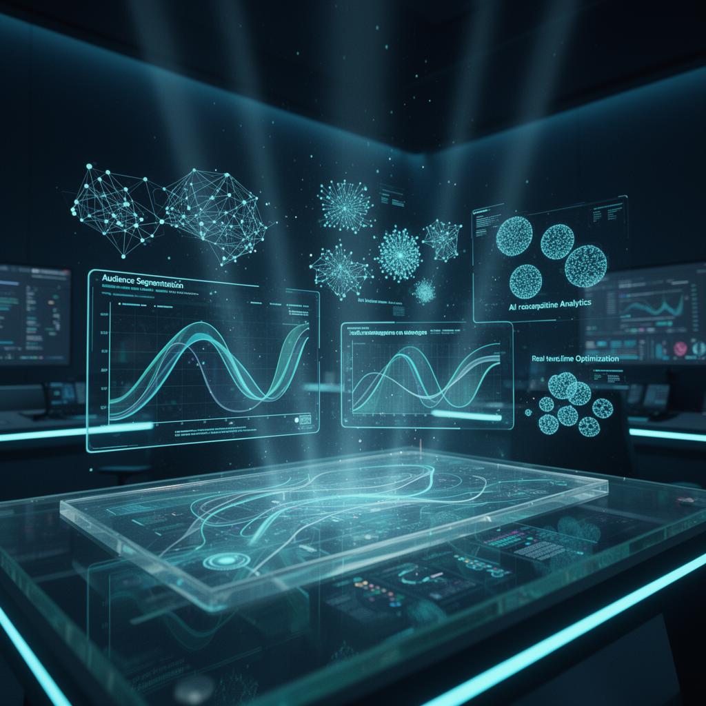 Futuristic AI marketing dashboard with neural network visualizations